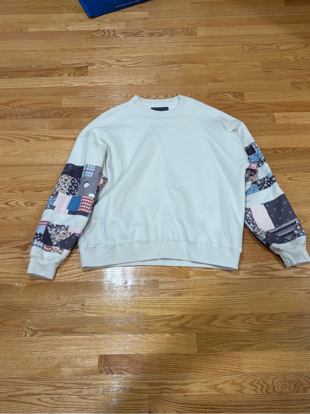 Abercrombie & Fitch Cream Crewneck with Patchwork Sleeves